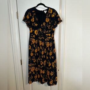 J Crew Black and Yellow Floral Dress